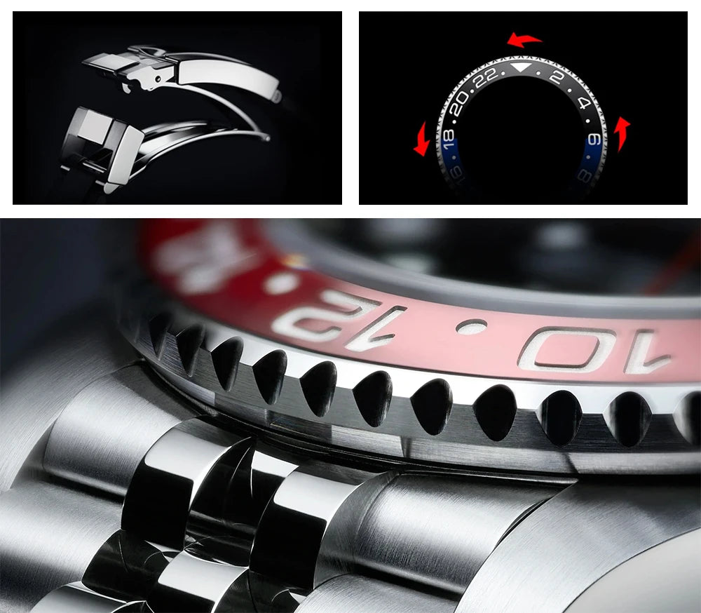 PAGANI DESIGN Business Mechanical Automatic Watch Men's Stainless Steel Waterproof Rotating Ceramic bezel PD-1662 Gift Watch+Box