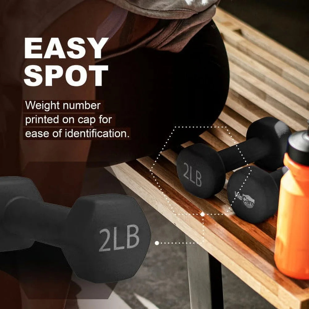 2lb Neoprene Hex Dumbbells Anti-Slip Anti-Roll Hand Weights Home Gym Resistance Training Fitness Workout
