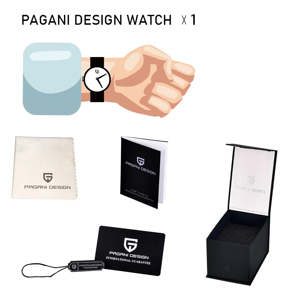 PAGANI DESIGN Business Mechanical Automatic Watch Men's Stainless Steel Waterproof Rotating Ceramic bezel PD-1662 Gift Watch+Box
