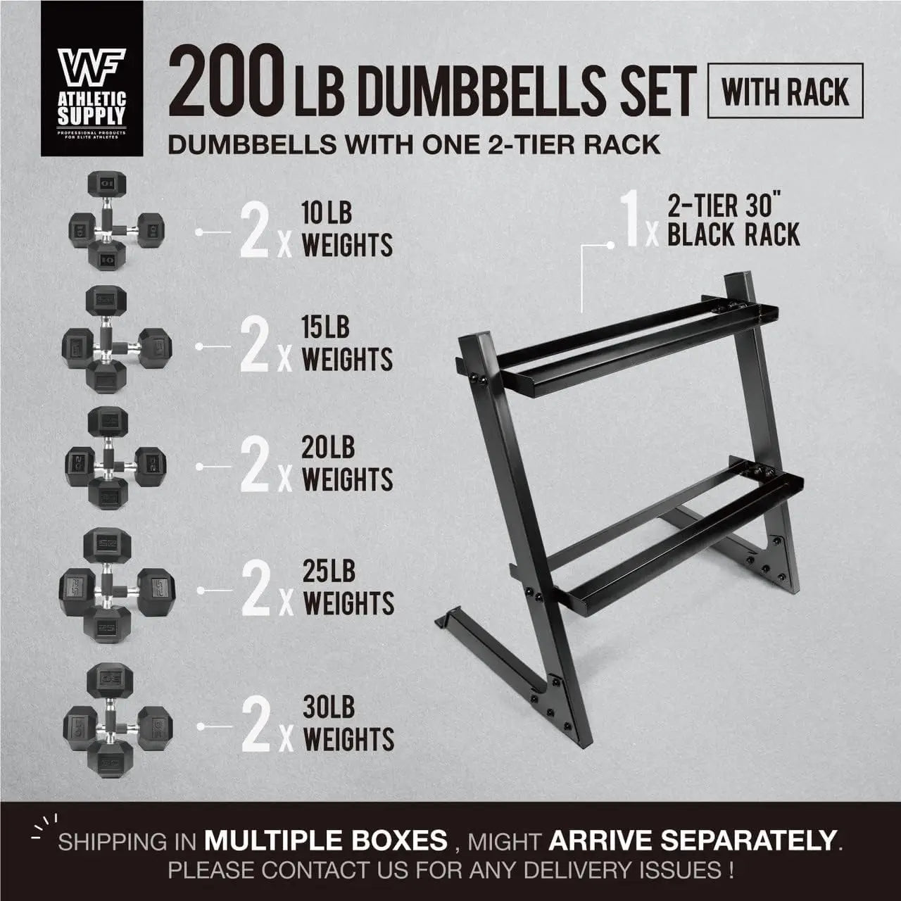 200Lb Dumbbell Set, 10-30Lb Dumbbell Set with Two Tier Storage Rack for Muscle Toning Strength Building Weight Loss