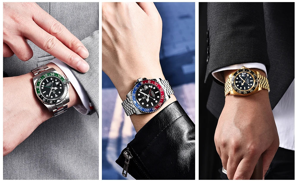 PAGANI DESIGN Business Mechanical Automatic Watch Men's Stainless Steel Waterproof Rotating Ceramic bezel PD-1662 Gift Watch+Box