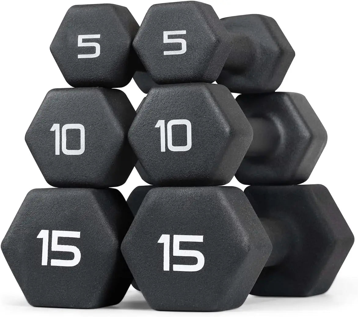 Black Neoprene Dumbbell Set, Non-Slip & Hex Shape, Great for Muscle Toning, Strength Building & Weight Loss