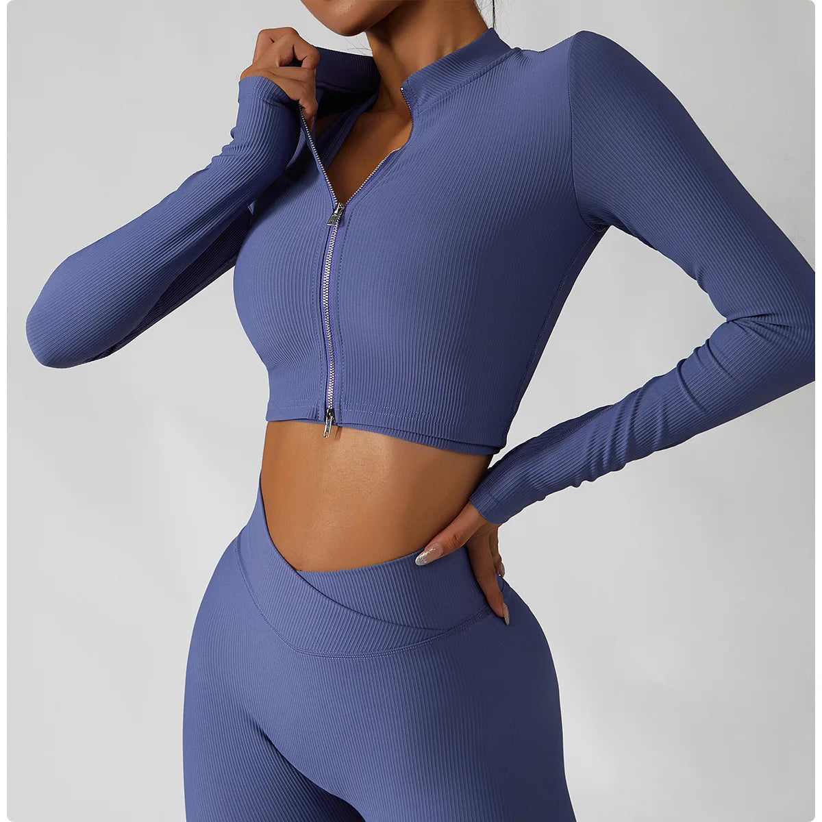 Women's 3-Piece Tracksuit Set – Jacket + Sports Bra + Leggings – Push Up Gym Workout Activewear for Training, Yoga & Fitness