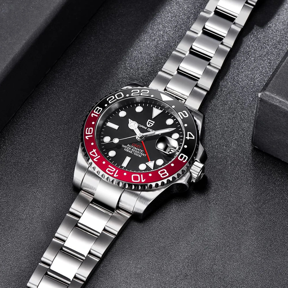 PAGANI DESIGN Business Mechanical Automatic Watch Men's Stainless Steel Waterproof Rotating Ceramic bezel PD-1662 Gift Watch+Box