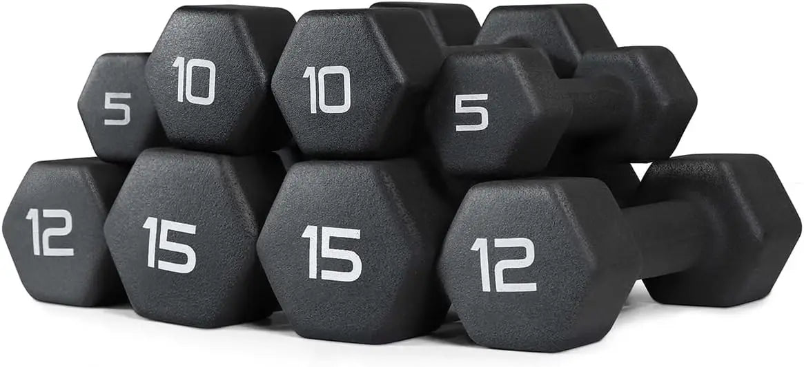Black Neoprene Dumbbell Set, Non-Slip & Hex Shape, Great for Muscle Toning, Strength Building & Weight Loss