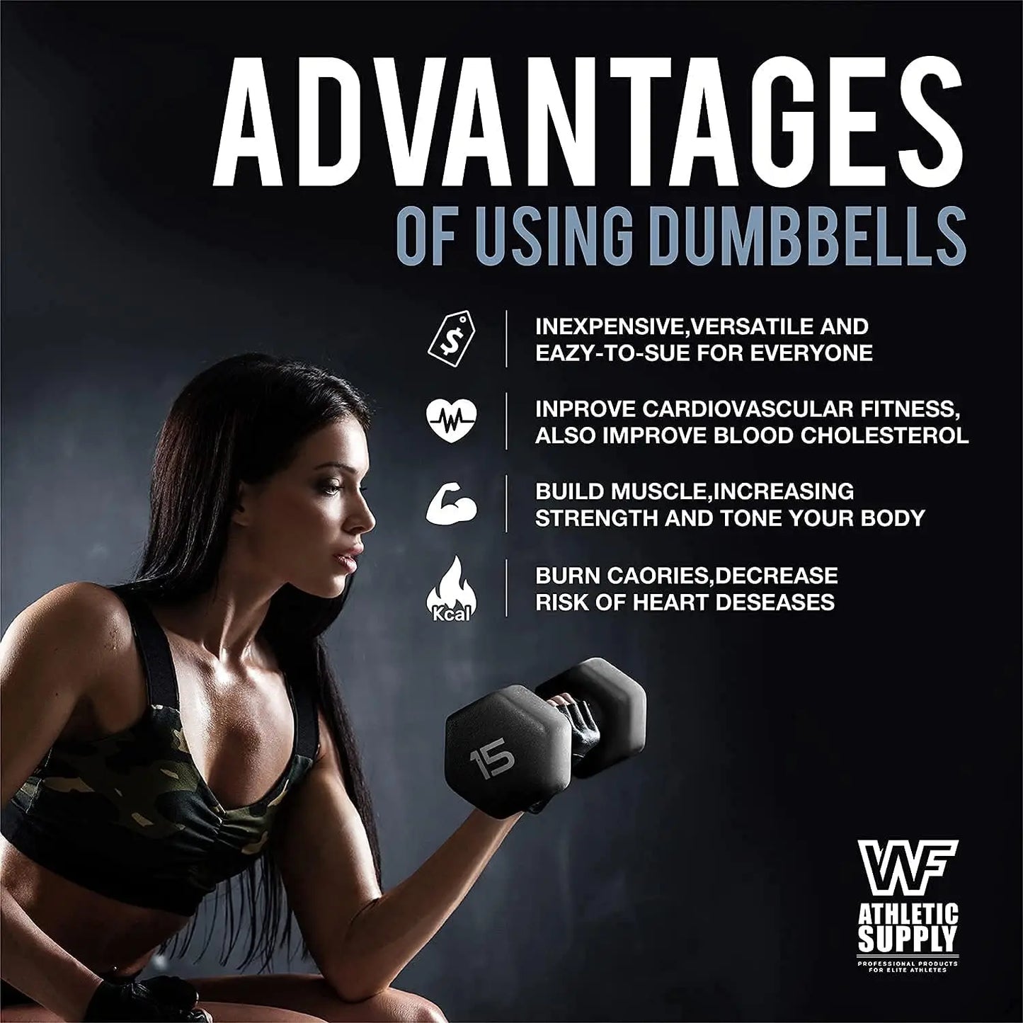 Black Neoprene Dumbbell Set, Non-Slip & Hex Shape, Great for Muscle Toning, Strength Building & Weight Loss