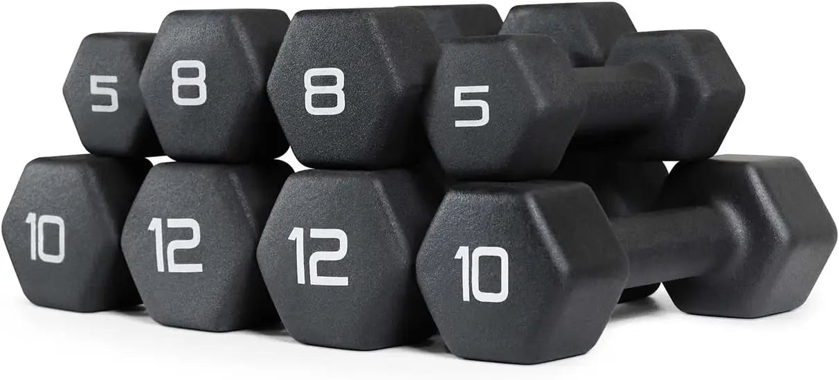Black Neoprene Dumbbell Set, Non-Slip & Hex Shape, Great for Muscle Toning, Strength Building & Weight Loss