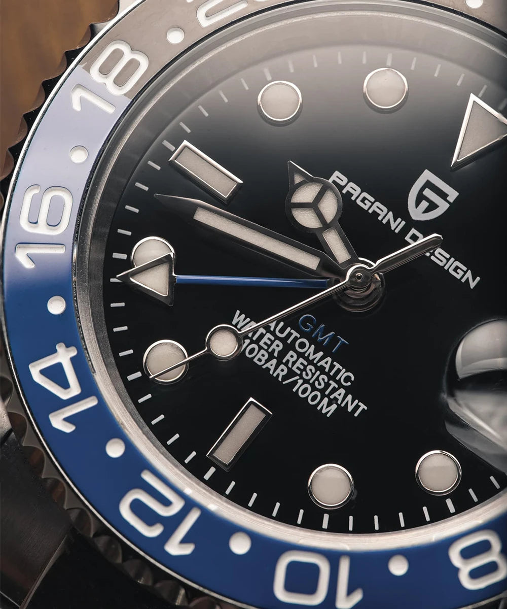PAGANI DESIGN Business Mechanical Automatic Watch Men's Stainless Steel Waterproof Rotating Ceramic bezel PD-1662 Gift Watch+Box
