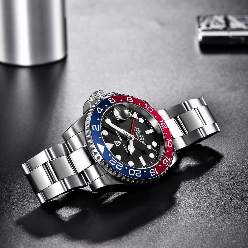 PAGANI DESIGN Business Mechanical Automatic Watch Men's Stainless Steel Waterproof Rotating Ceramic bezel PD-1662 Gift Watch+Box