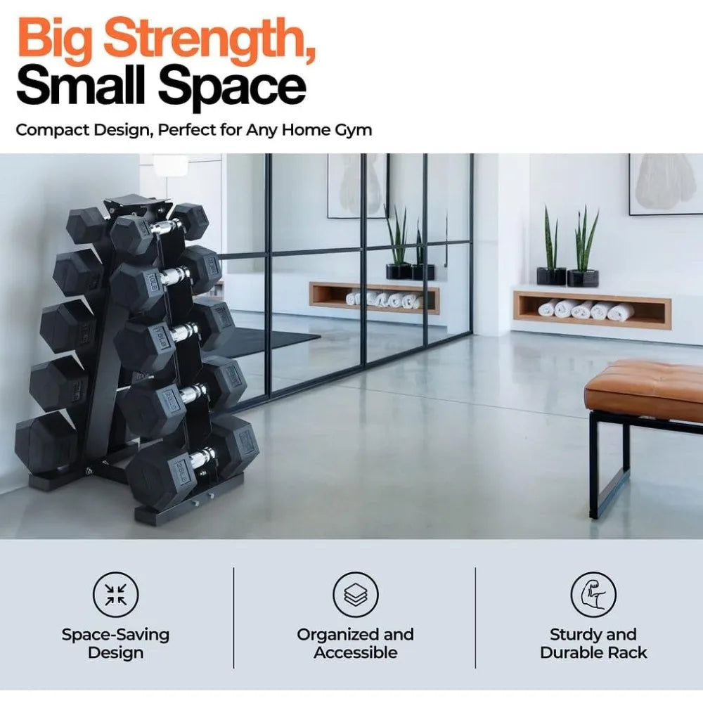 Weights Dumbbells Set with Rack - 150 lb Rubber-Coated Dumbbells for Easy Grip