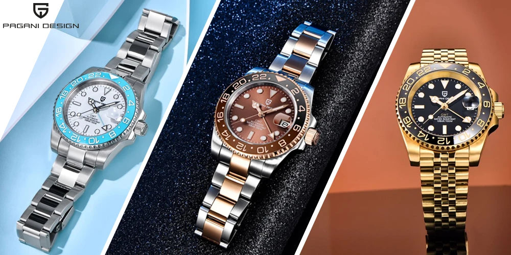 PAGANI DESIGN Business Mechanical Automatic Watch Men's Stainless Steel Waterproof Rotating Ceramic bezel PD-1662 Gift Watch+Box