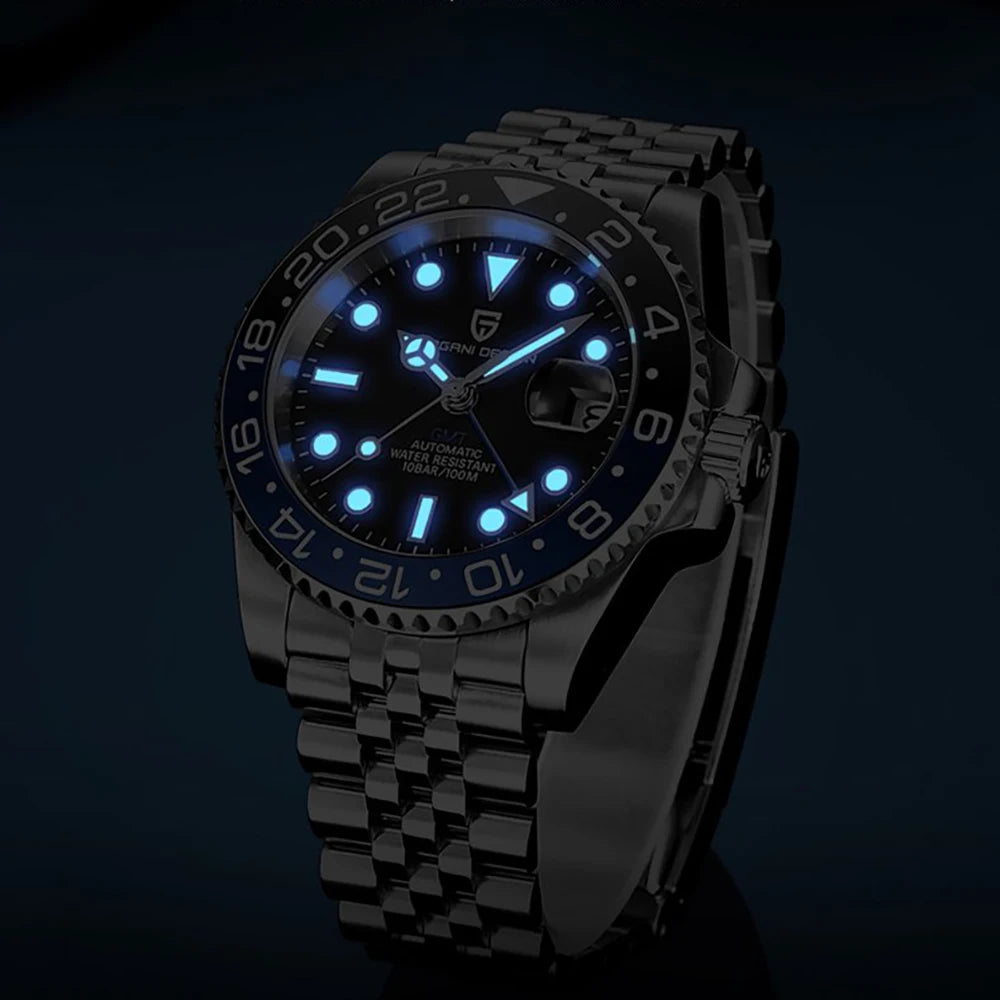 PAGANI DESIGN Business Mechanical Automatic Watch Men's Stainless Steel Waterproof Rotating Ceramic bezel PD-1662 Gift Watch+Box