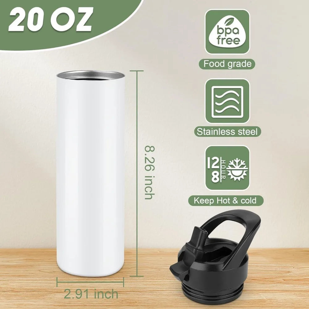 8 Pack 20oz Sublimation Tumbler Set Triple-Insulated Stainless Steel Sports Water Bottle with Straw Lid Blank - HOME