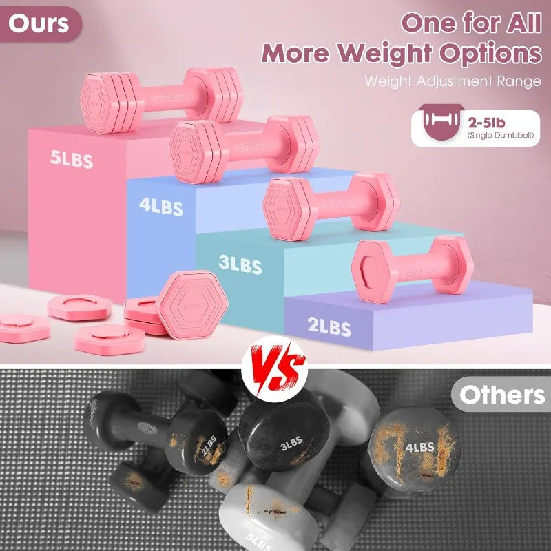 Adjustable Dumbbell Set, 4 in 1 Free Weights Dumbbells Set for Women, 2lb 3lb 4lb 5lb