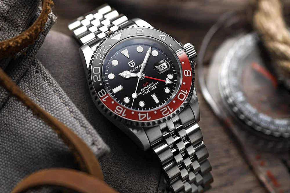 PAGANI DESIGN Business Mechanical Automatic Watch Men's Stainless Steel Waterproof Rotating Ceramic bezel PD-1662 Gift Watch+Box