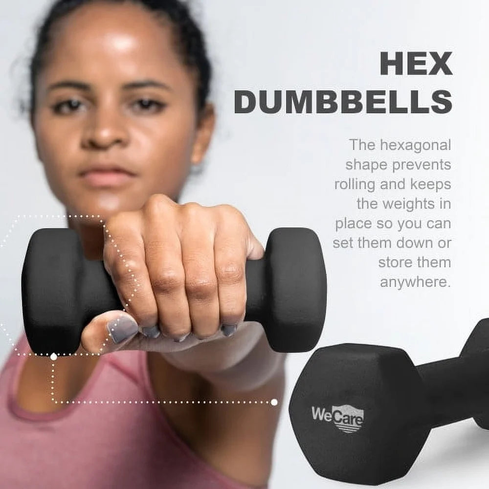 2lb Neoprene Hex Dumbbells Anti-Slip Anti-Roll Hand Weights Home Gym Resistance Training Fitness Workout