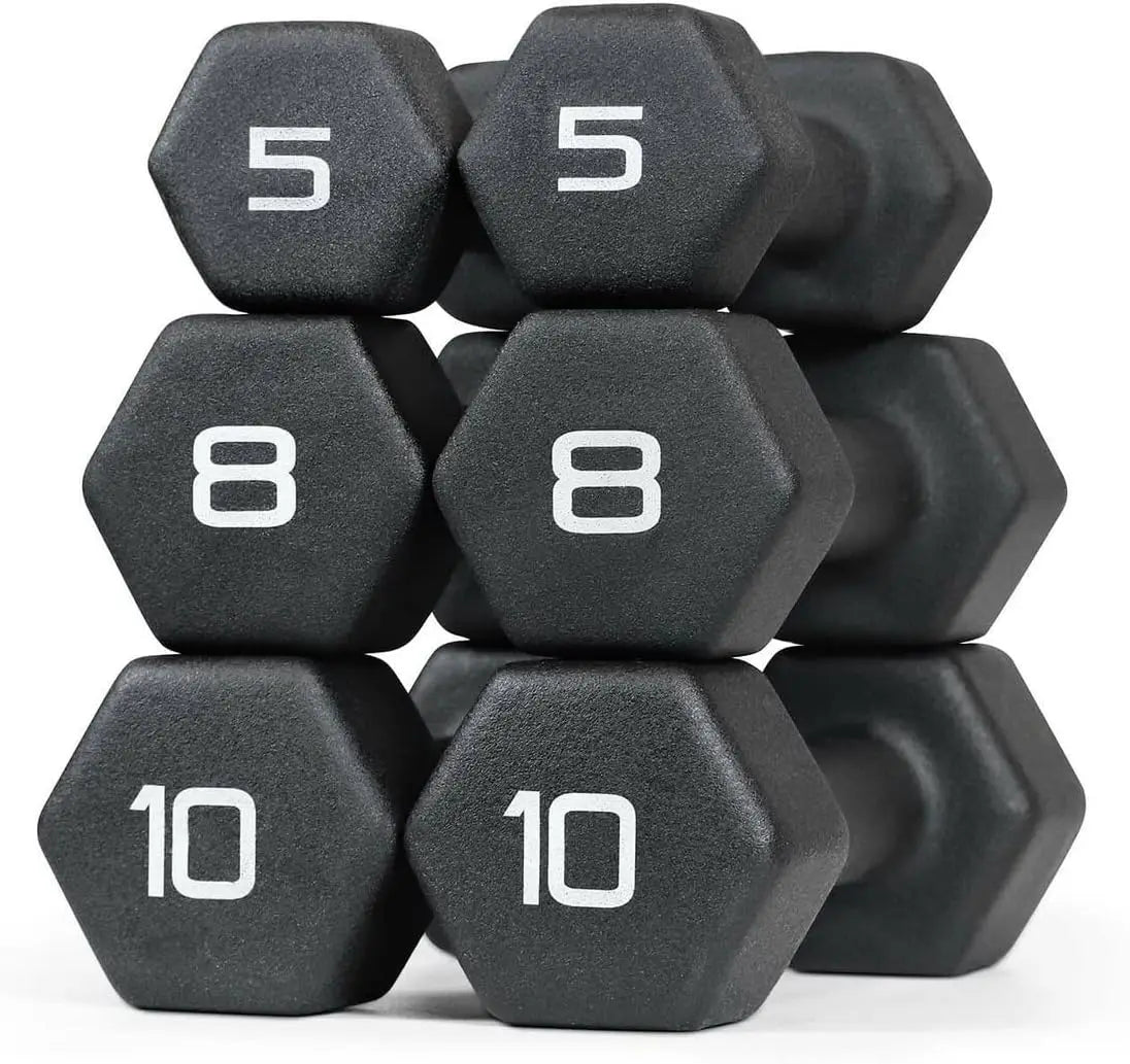 Black Neoprene Dumbbell Set, Non-Slip & Hex Shape, Great for Muscle Toning, Strength Building & Weight Loss