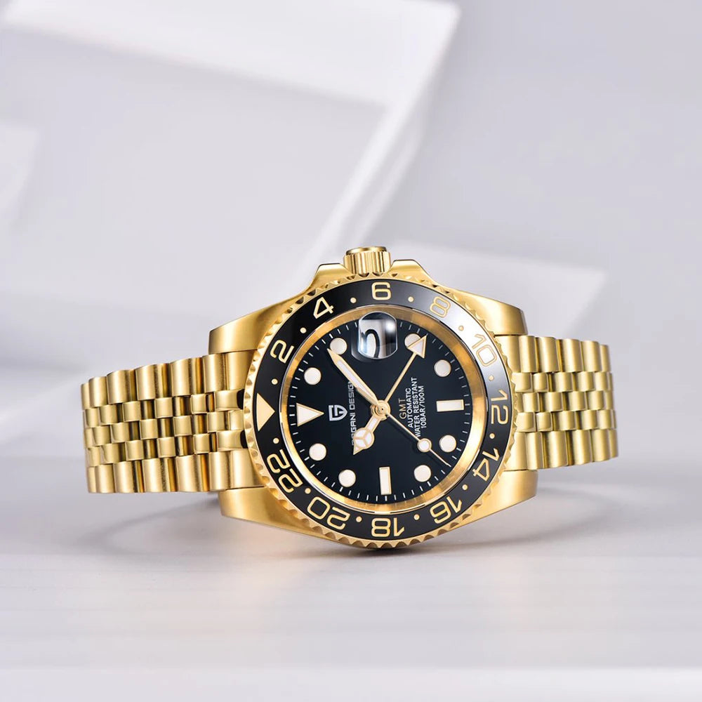 PAGANI DESIGN Business Mechanical Automatic Watch Men's Stainless Steel Waterproof Rotating Ceramic bezel PD-1662 Gift Watch+Box