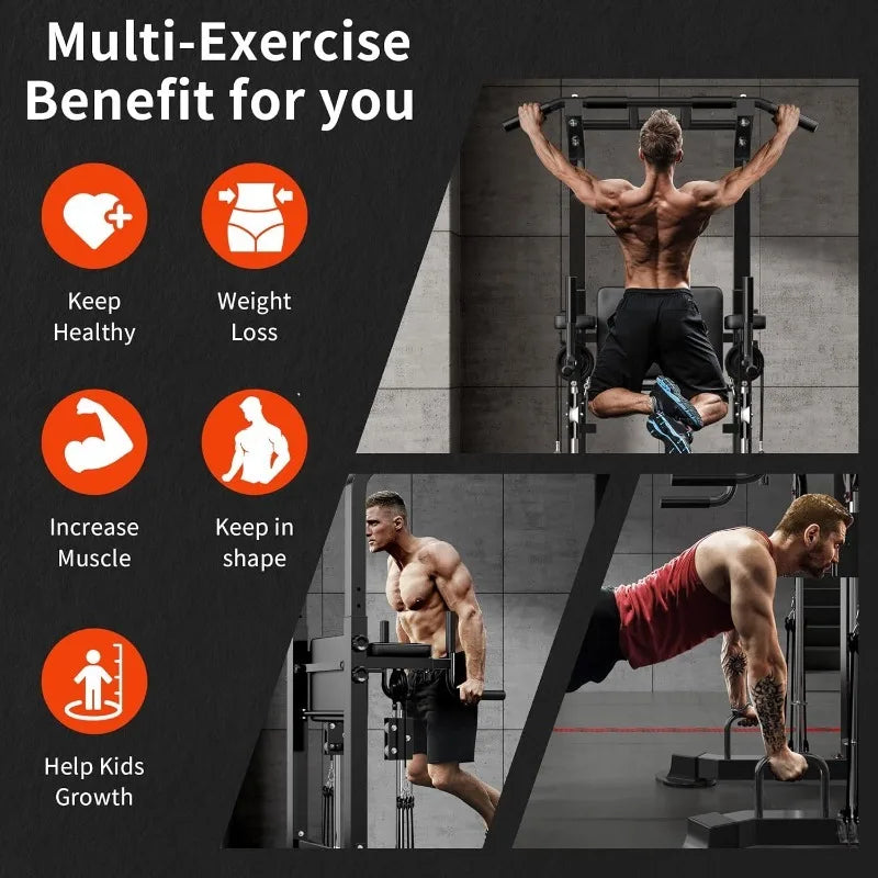 Home Power Tower Pull Up Bar Station ,Height Adjustable Dip Stands, Workout Equipment for Home Gym Strength Training