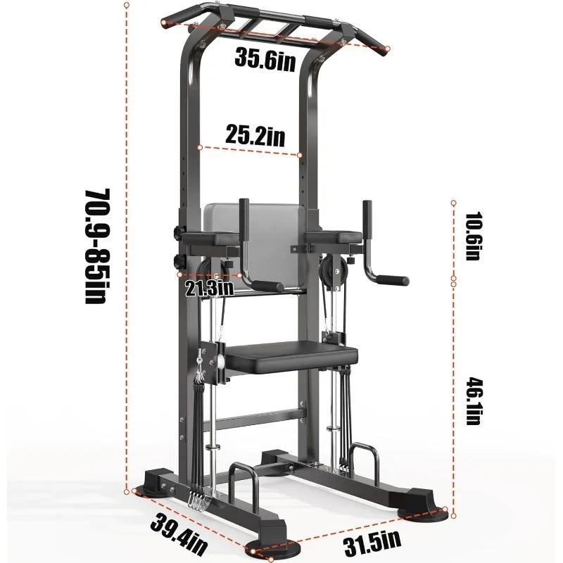 Home Power Tower Pull Up Bar Station ,Height Adjustable Dip Stands, Workout Equipment for Home Gym Strength Training