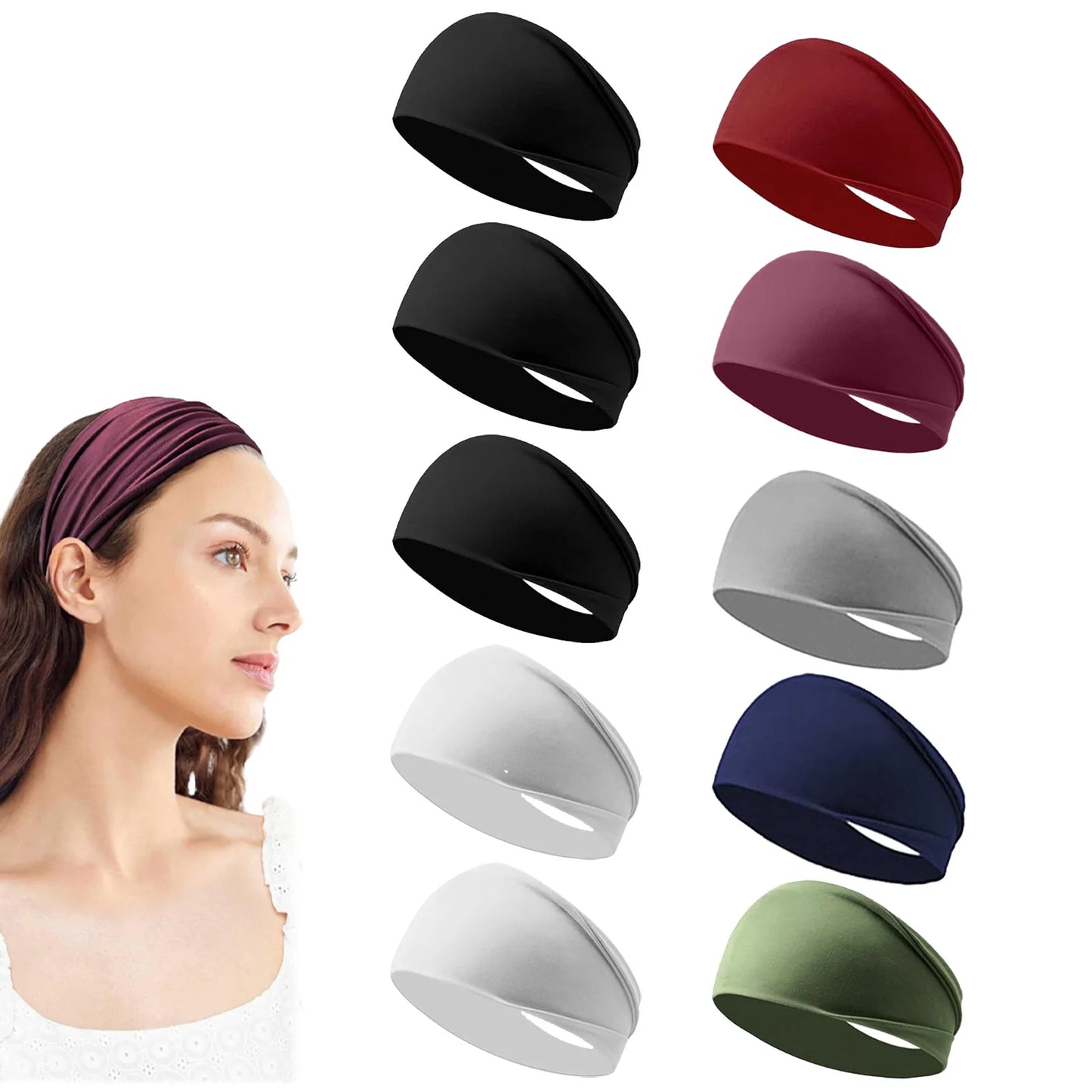 10pcs Elastic Yoga Hair Band Sports Headbands Soft Breathable Sweat-absorbent hair band for Running Fitness Tennis Gym Work Out