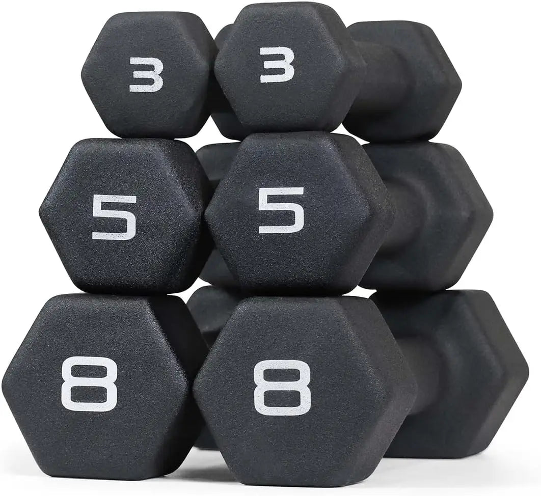 Black Neoprene Dumbbell Set, Non-Slip & Hex Shape, Great for Muscle Toning, Strength Building & Weight Loss