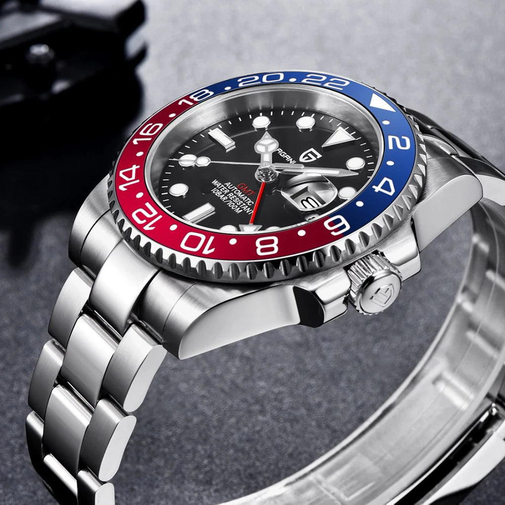 PAGANI DESIGN Business Mechanical Automatic Watch Men's Stainless Steel Waterproof Rotating Ceramic bezel PD-1662 Gift Watch+Box