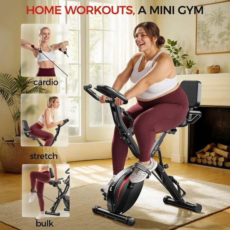 Pleny Folding Exercise Bike, 5 IN 1 Stationary Bike 6.6 LBS Flywheel Exercise Bike, Indoor Workout Bike 330LB Weight Capacity