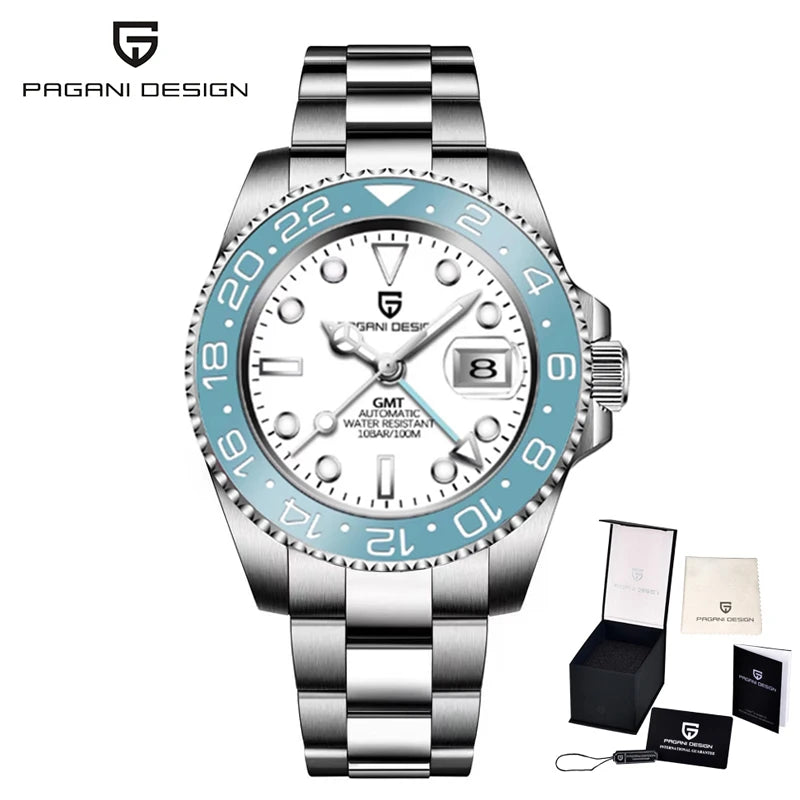 PAGANI DESIGN Business Mechanical Automatic Watch Men's Stainless Steel Waterproof Rotating Ceramic bezel PD-1662 Gift Watch+Box