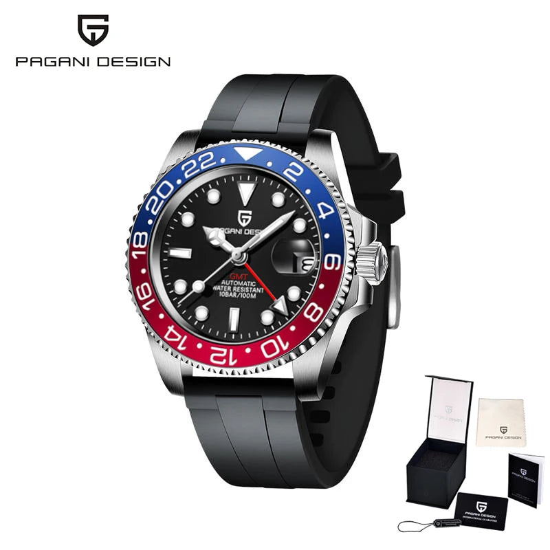 PAGANI DESIGN Business Mechanical Automatic Watch Men's Stainless Steel Waterproof Rotating Ceramic bezel PD-1662 Gift Watch+Box