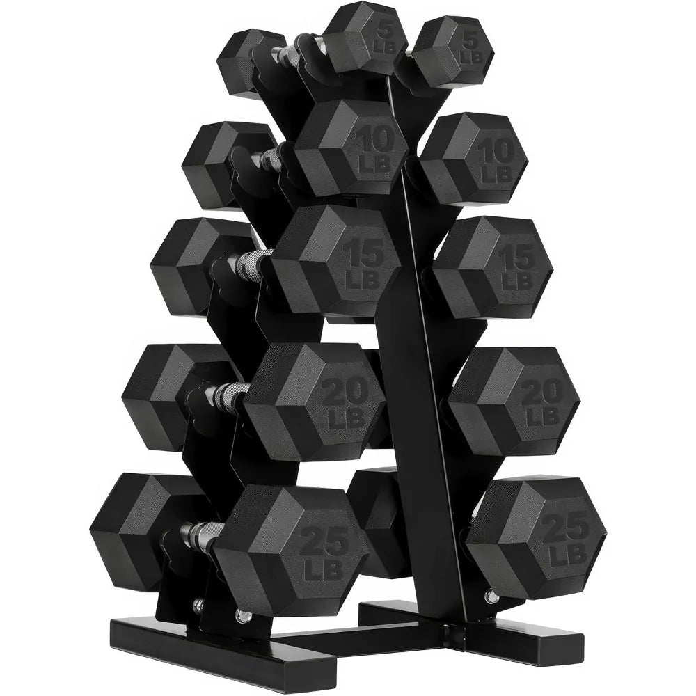 Weights Dumbbells Set with Rack - 150 lb Rubber-Coated Dumbbells for Easy Grip