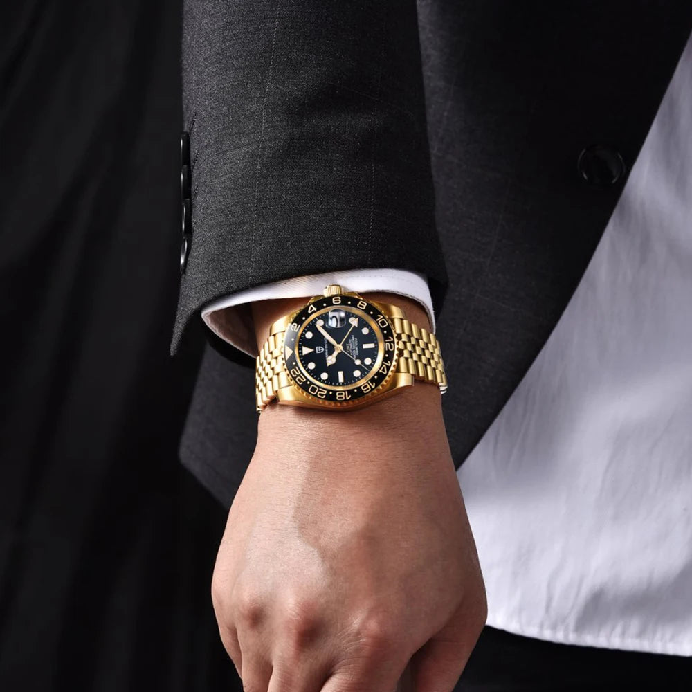 PAGANI DESIGN Business Mechanical Automatic Watch Men's Stainless Steel Waterproof Rotating Ceramic bezel PD-1662 Gift Watch+Box