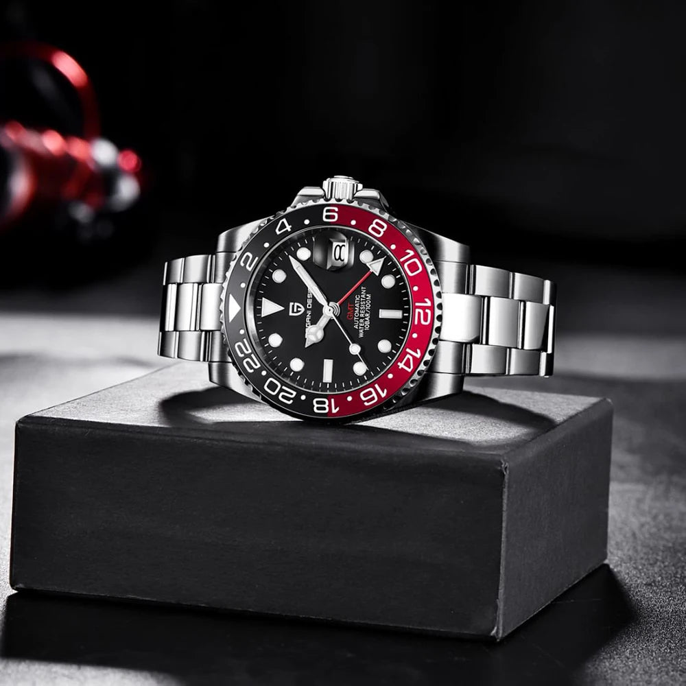 PAGANI DESIGN Business Mechanical Automatic Watch Men's Stainless Steel Waterproof Rotating Ceramic bezel PD-1662 Gift Watch+Box