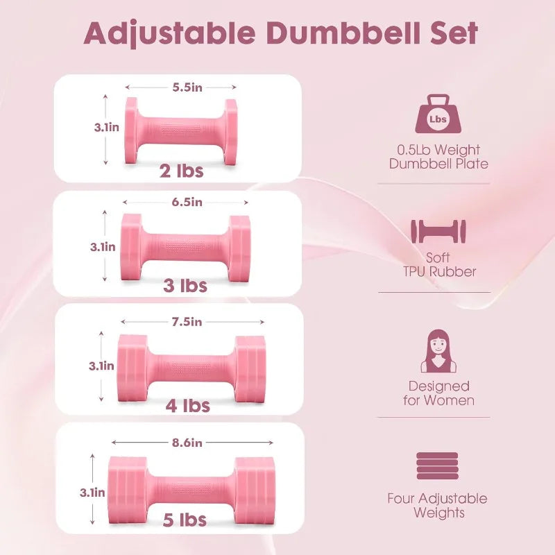 Adjustable Dumbbell Set, 4 in 1 Free Weights Dumbbells Set for Women, 2lb 3lb 4lb 5lb