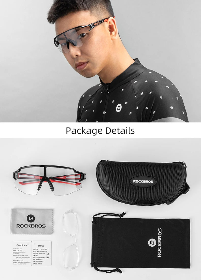 ROCKBROS Cycling Glasses Photochromic Polarized Lens Bike Glasses UV400 Protection Eyewear Sunglasses MTB Road Bicycle Goggles