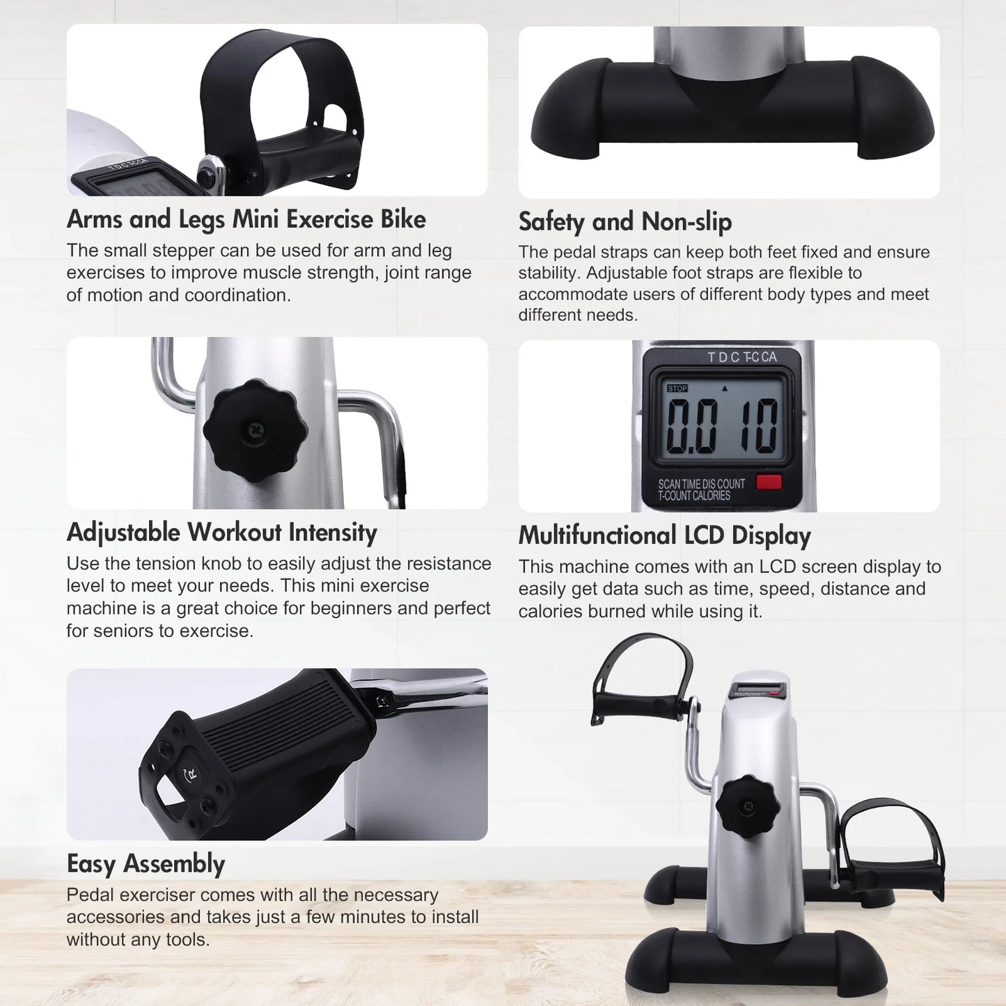 Mini Pedal Exercise Bike Portable Fitness Cycling Exerciser Under Desk Bicycle Trainer LCD Display Bodybuilding Stationary Foot