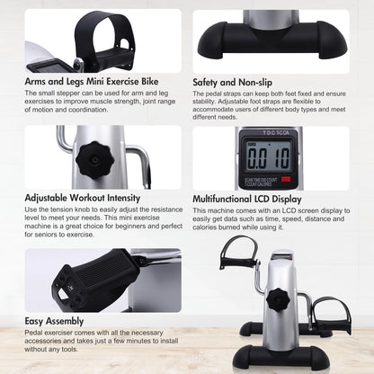 Mini Pedal Exercise Bike Portable Fitness Cycling Exerciser Under Desk Bicycle Trainer LCD Display Bodybuilding Stationary Foot