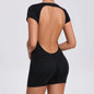 Women's One-piece Yoga Jumpsuit Short Sleeve Open Back Slim Fit Sports Outfit Tights Quick-drying Hip Lift Gym Fitness Clothes