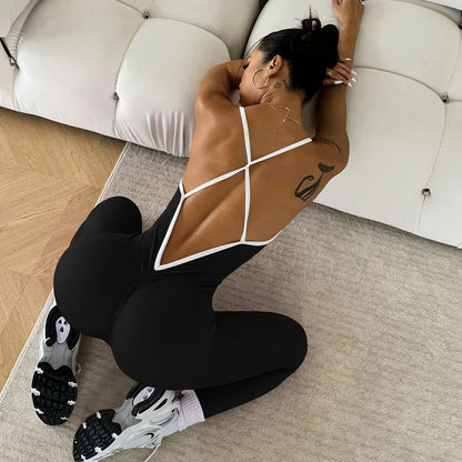 Sexy Cross Back Strappy Jumpsuit Women Gym Set Training Yoga Suit Sportswear One Piece Sports Jumpsuit Fitness Workout Bodysuits
