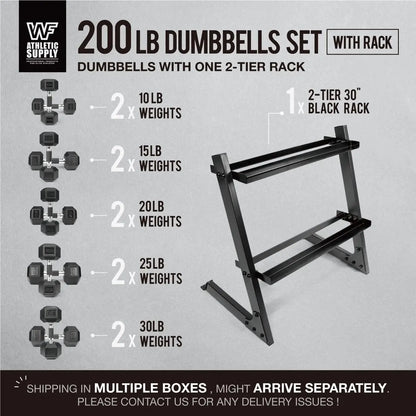 200Lb Dumbbell Set,  10-30Lb Dumbbell Set with Two Tier Storage Rack for Muscle Toning Strength Building Weight Loss