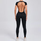 Women's One-piece Yoga Jumpsuit Short Sleeve Open Back Slim Fit Sports Outfit Tights Quick-drying Hip Lift Gym Fitness Clothes