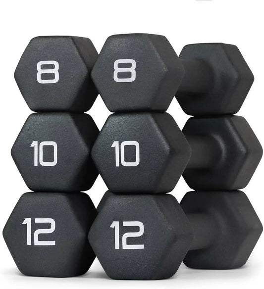 Black Neoprene Dumbbell Set, Non-Slip & Hex Shape, Great for Muscle Toning, Strength Building & Weight Loss