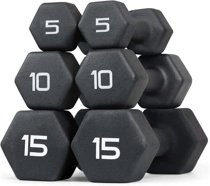 Black Neoprene Dumbbell Set, Non-Slip & Hex Shape, Great for Muscle Toning, Strength Building & Weight Loss