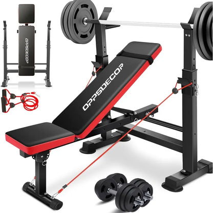 OPPSDECOR 660lbs 6 in 1 Weight Bench Set with Squat Rack Adjustable Workout Bench with Leg Developer Preacher Curl Rack Training