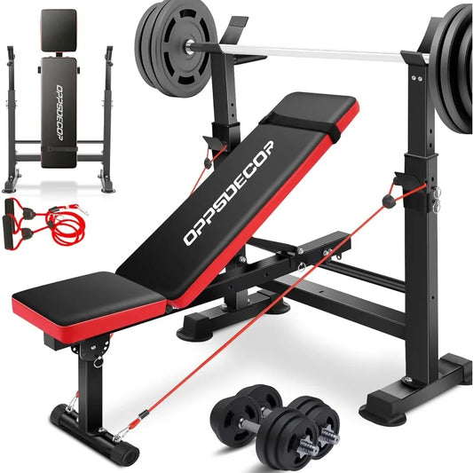 OPPSDECOR 660lbs 6 in 1 Weight Bench Set with Squat Rack Adjustable Workout Bench with Leg Developer Preacher Curl Rack Training