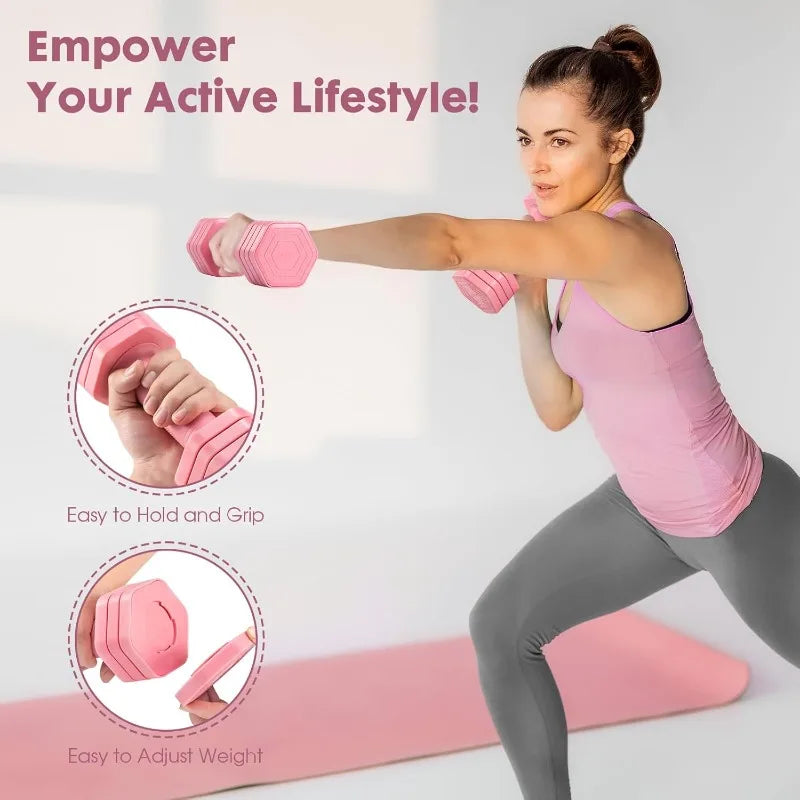 Adjustable Dumbbell Set, 4 in 1 Free Weights Dumbbells Set for Women, 2lb 3lb 4lb 5lb