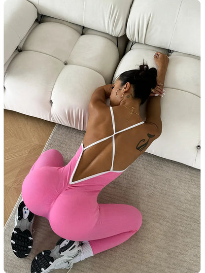 Sexy Cross Back Strappy Jumpsuit Women Gym Set Training Yoga Suit Sportswear One Piece Sports Jumpsuit Fitness Workout Bodysuits