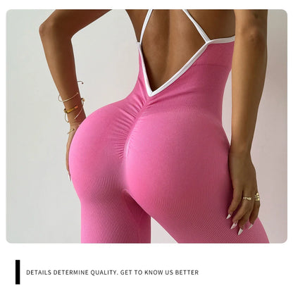 Sexy Cross Back Strappy Jumpsuit Women Gym Set Training Yoga Suit Sportswear One Piece Sports Jumpsuit Fitness Workout Bodysuits