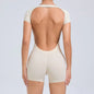 Women's One-piece Yoga Jumpsuit Short Sleeve Open Back Slim Fit Sports Outfit Tights Quick-drying Hip Lift Gym Fitness Clothes