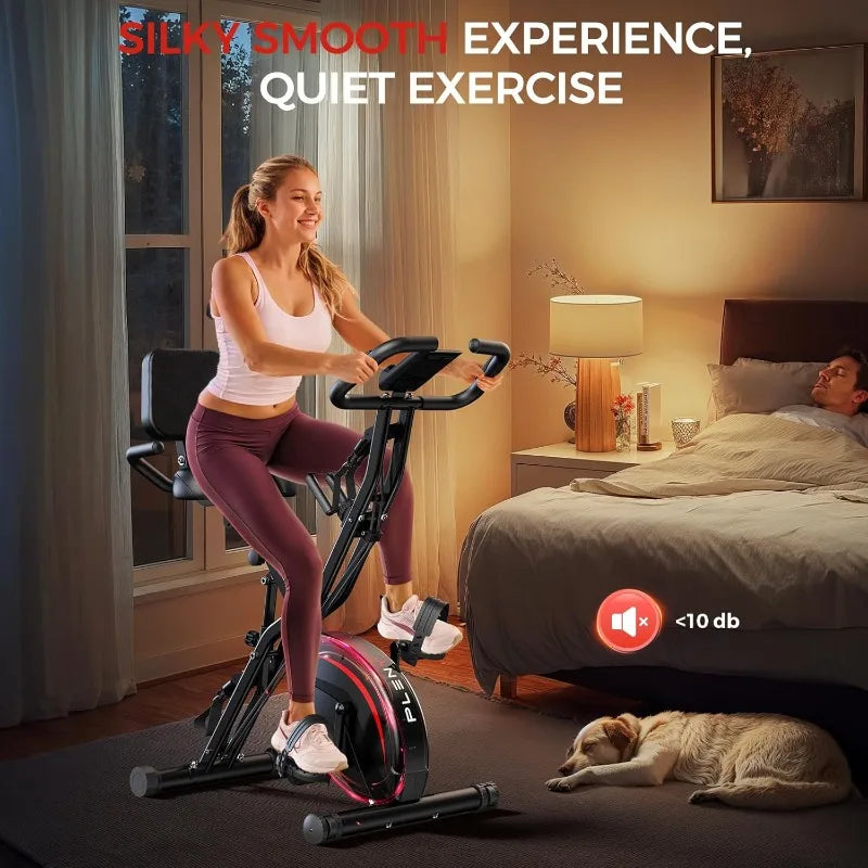 Pleny Folding Exercise Bike, 5 IN 1 Stationary Bike 6.6 LBS Flywheel Exercise Bike, Indoor Workout Bike 330LB Weight Capacity
